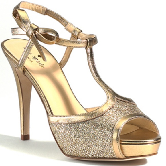 kate spade Shoes - Kate Spade Gillian Gold Glitter T- Strap Pump